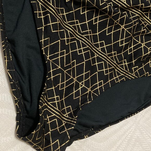 🔥HP🔥NWOT NIP TUCK 1 PIECE BOLD GOLD on BLACK GEOMETRIC DESIGN RUCHED SWIM WEAR - Picture 13 of 15